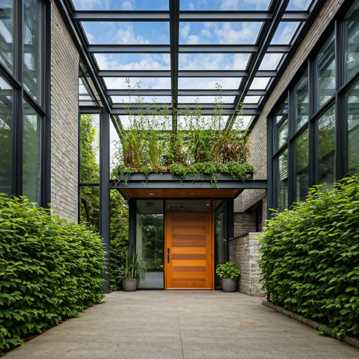 laneway house with green bushes 